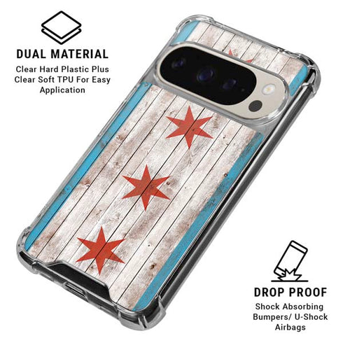 Chicago Flag Dark Wood Pixel 9/9 Pro Clear Case